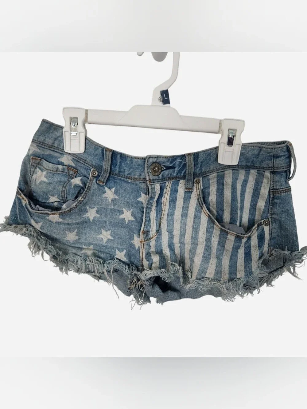 American Flag Stars and Stripes Raw Hem Low Rise Micro Shorts
